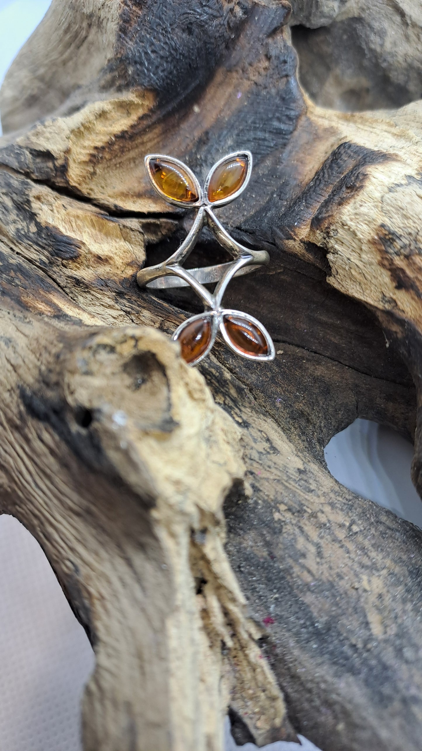 Anello Ambra "4 Foglie"