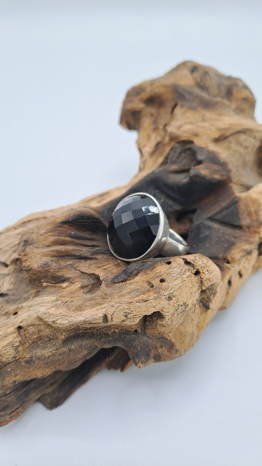 Anello Rose Cut circolare con Onice Nero